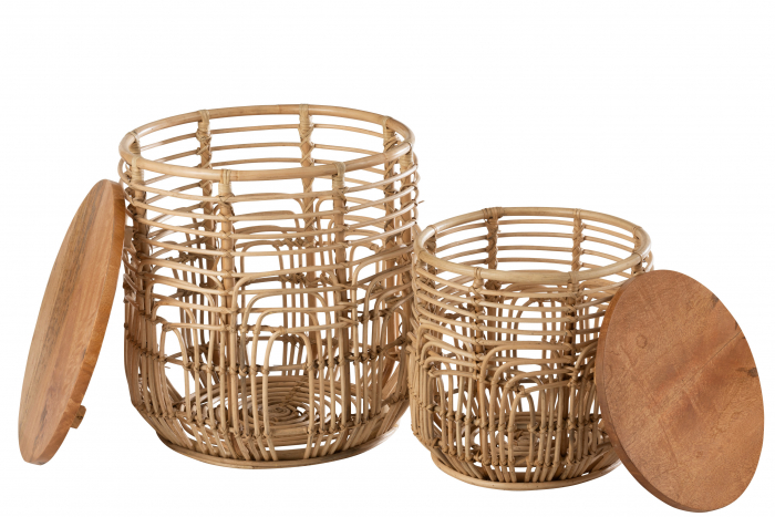 Set 2 masute Ellen cu spatiu de depozitare, Fibre naturale, Maro, 48x48x50-38X38X40 cm [5]