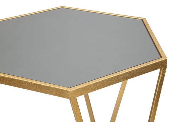 Set 2 masute Esagonal, Fier/MDF/Oglinda, Auriu, 100/80x50/40x50/40 cm [4]