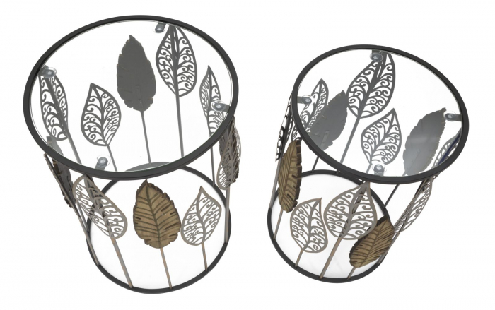 Set 2 masute Foglie, Fier/MDF/Sticla, Multicolor,  38X55-33X50 cm [3]