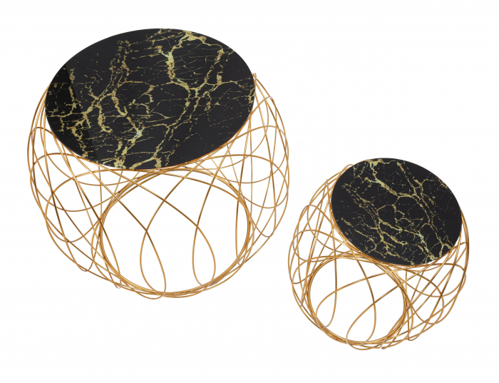 Set 2 masute, Fier/Sticla, Auriu/Negru, 56/45x68/43 cm [6]