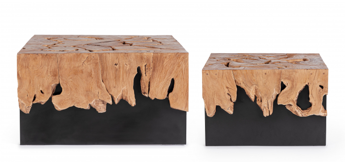 Set 2 masute Granada, Otel/Lemn, Maro/Negru, 60x60x38 cm [4]