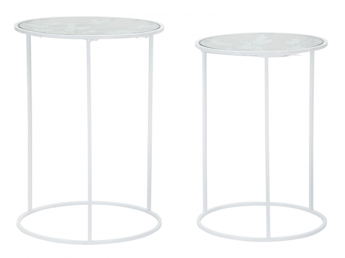 Set 2 masute Heart, fier/sticla, alb/auriu,  Ø 43X60-38X55 cm [2]