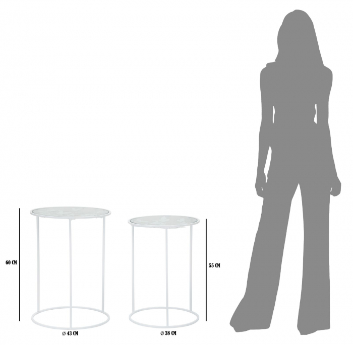 Set 2 masute Heart, fier/sticla, alb/auriu,  Ø 43X60-38X55 cm [6]