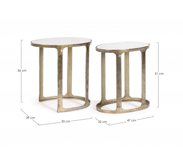 Set 2 masute Janira, Aluminiu/Marmura, Auriu/Alb, 47x32x51 cm [5]