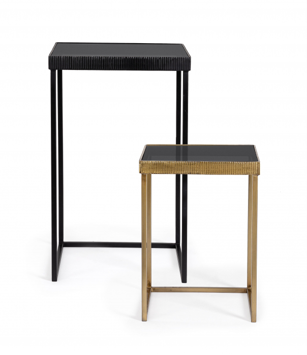 Set 2 masute Yamir, Otel/Sticla, Auriu/Negru, 35x35x58 cm [5]