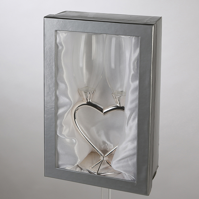 Set 2 pahare sampanie Love, metal/sticla, argintiu, 5x26 cm [3]