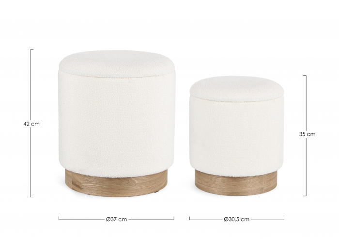 Set 2 pufuri Zoya cu spatiu de depozitare, MDF, Alb/Maro, 30.5/37x35/42 cm [2]