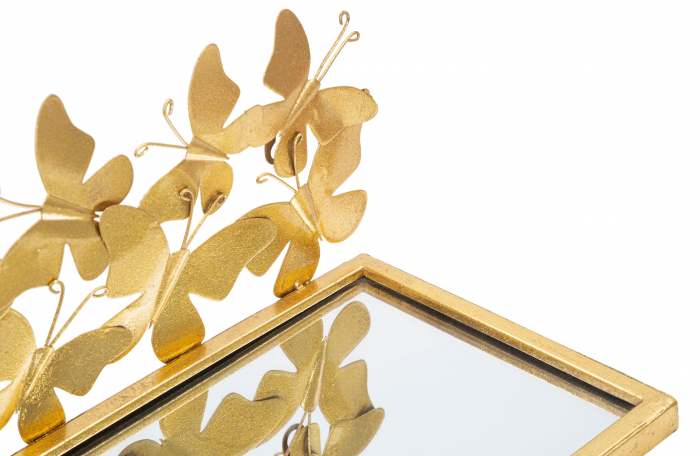 Set 2 rafturi suspendate Butterflies, Fier/MDF/Oglinda, Auriu, 16.5x43x19.2 cm [4]