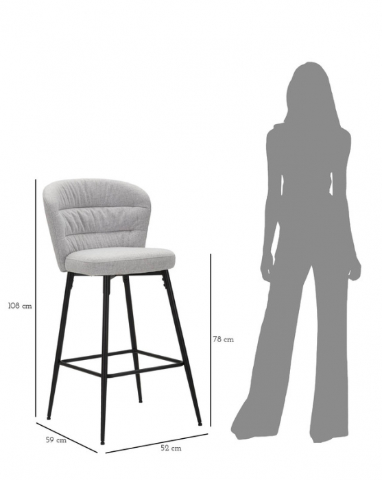Set 2 scaune de bar Losanna, Lemn/Metal/Fibre sintetice, Gri/Negru, 108x52x59 cm [11]