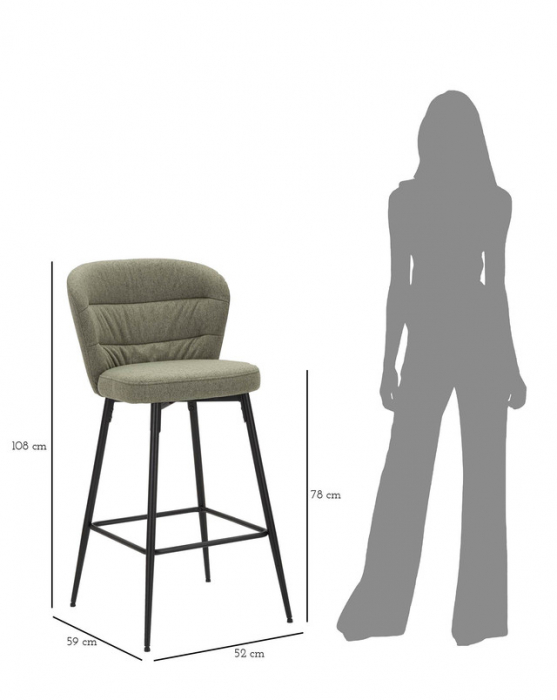 Set 2 scaune de bar Losanna, Lemn/Metal/Fibre sintetice, Verde/Negru, 108x52x59 cm [11]
