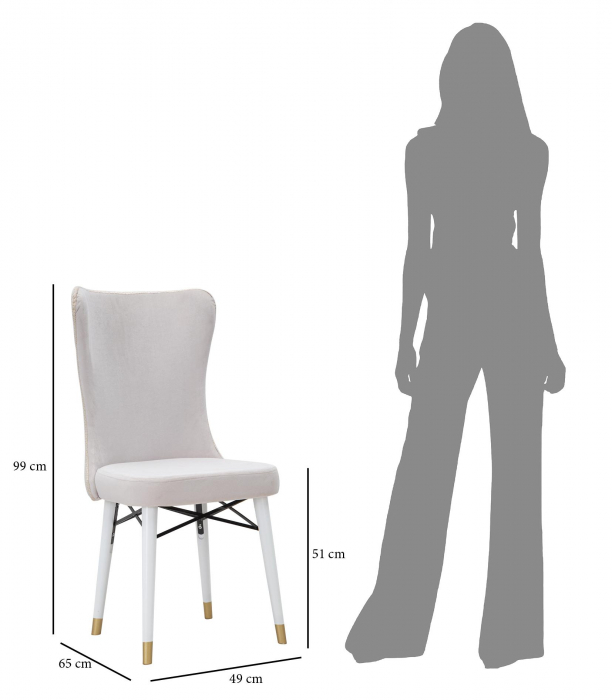 Set 2 scaune Mimoza, Fier/Lemn/Poliester, Crem/Alb/Auriu, 99x40x65 cm [5]
