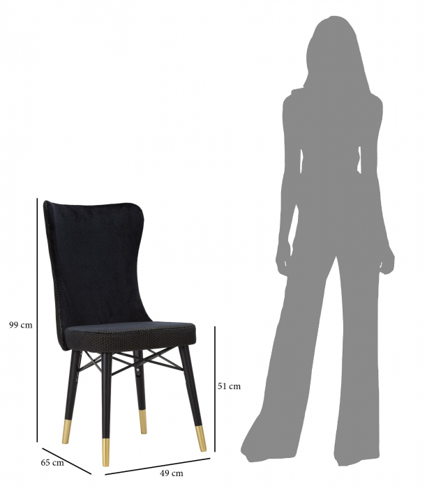 Set 2 scaune Mimoza, Fier/Lemn/Poliester, Negru/Auriu, 99x40x65 cm [5]