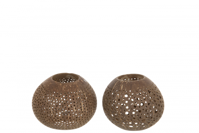Set 2 suporturi lumanare Coconut, Bambus, Maro, 15x15x12 cm [2]