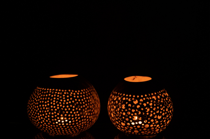 Set 2 suporturi lumanare Coconut, Rattan/Bambus, Natural, 14x14x11.5 cm [3]