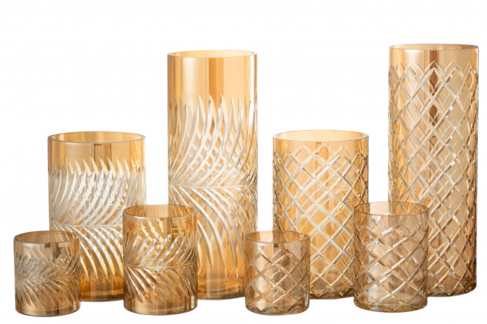 Set 2 suporturi lumanare Diamond, Sticla, Auriu, 11x11x32 cm [4]