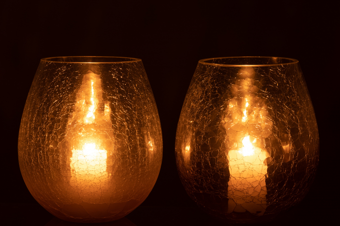 Set 2 suporturi lumanari Craquelure, Sticla, Mov, 19x19x21 cm [3]