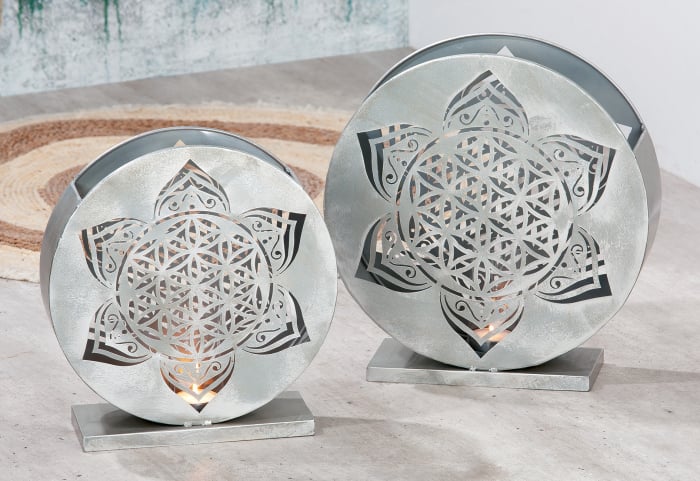 Set 2 suporturi lumanari Mandala, Metal, Argintiu, 13 cm [2]