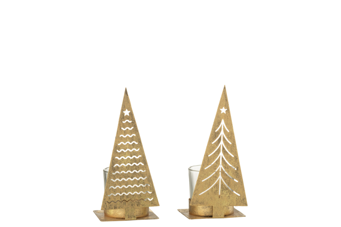 Set 2 suporturi lumanari, Metal, Auriu, 15x6.5x6 [1]