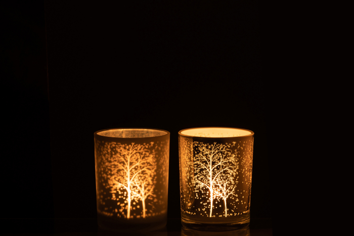 Set 2 suporturi lumanari, Sticla, Alb, 10.5x10.5x12.5 [4]