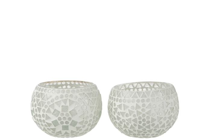 Set 2 suporturi lumanari, Sticla, Alb, 12x12x9 [1]