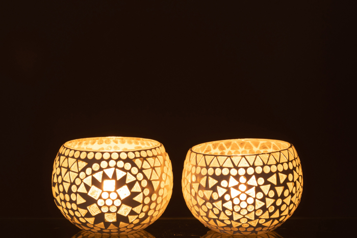 Set 2 suporturi lumanari, Sticla, Alb, 12x12x9 [3]