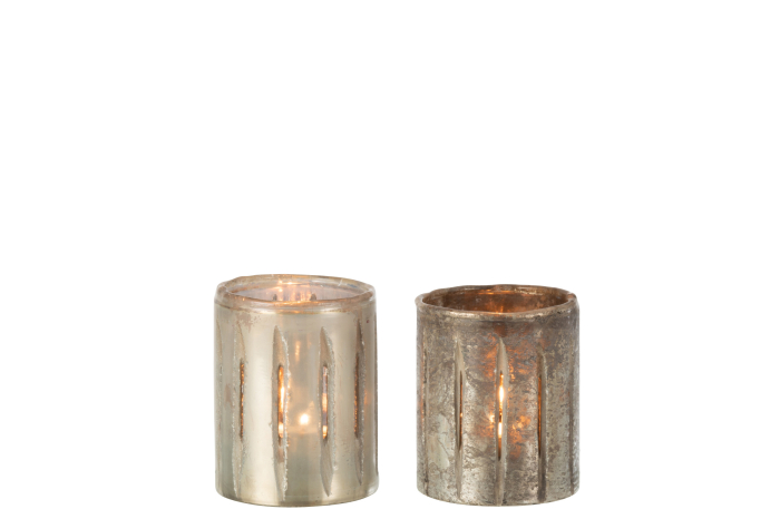 Set 2 suporturi lumanari, Sticla, Argintiu, 9x9x11.5 [3]