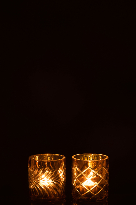 Set 2 suporturi lumanari, Sticla, Auriu, 8x8x9 [3]