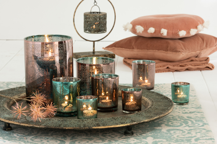 Set 2 suporturi lumanari, Sticla, Cupru, 8.5x8.5x8 [5]