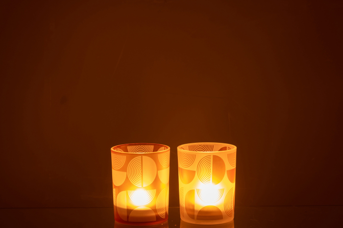 Set 2 suporturi lumanari, Sticla, Multicolor, 10x10x12.5 [4]