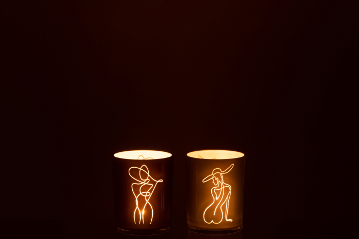 Set 2 suporturi lumanari, Sticla, Multicolor, 10x10x12.5 [4]