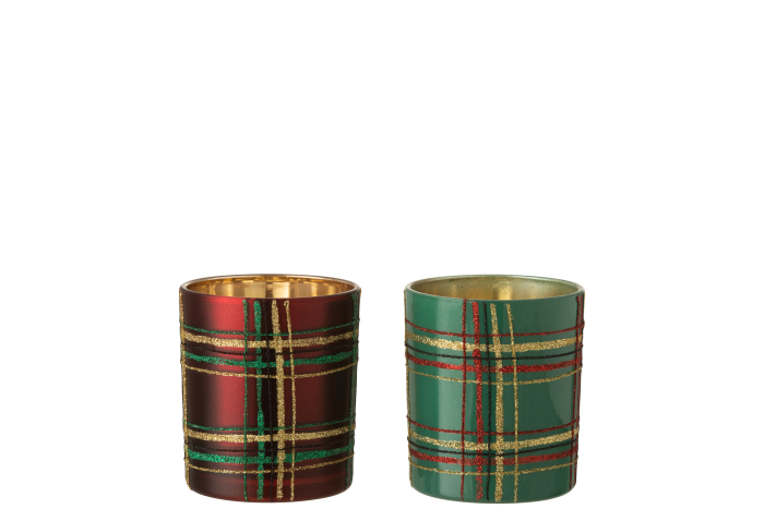 Set 2 suporturi lumanari, Sticla, Rosu, 9x9x10 cm [2]