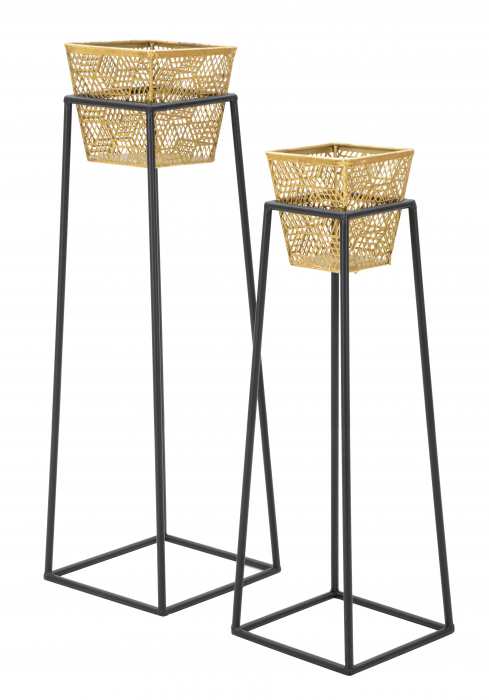 Set 2 suporturi pentru flori Square, Fier, Auriu/Negru, 70/60x23/20x23/20 cm [4]