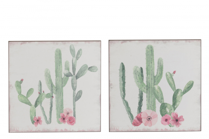 Set 2 tablouri Cactus, Carton, Verde, 25x25x1 cm