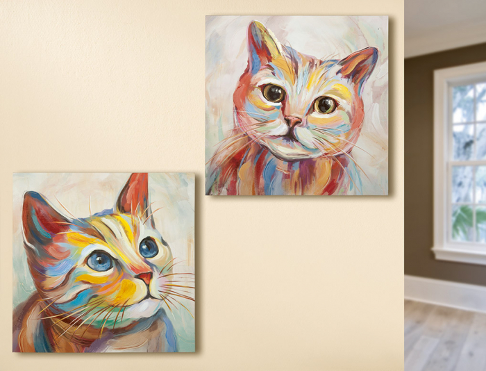 Set 2 tablouri Cats, panza, multicolor, 60x60x2.8 cm GILDE imagine 2022