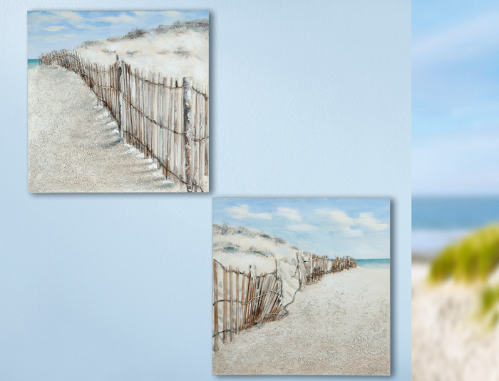 Set 2 tablouri Dune Fence, panza, multicolor, 40x40x2.6 cm GILDE imagine 2022