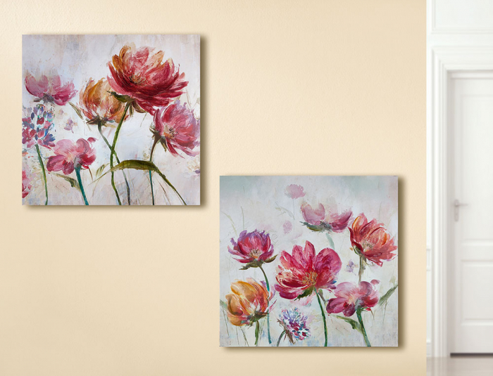 Set 2 tablouri Flower meadow, panza, multicolor, 70x70x2.7 cm GILDE imagine 2022