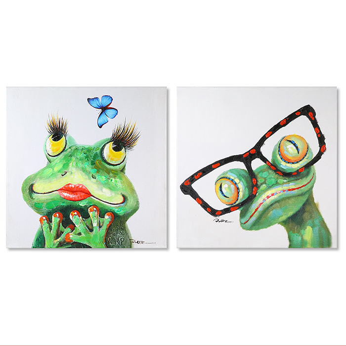 Set 2 tablouri Frogs panza, multicolor, 40x40x3,5 cm GILDE imagine 2022