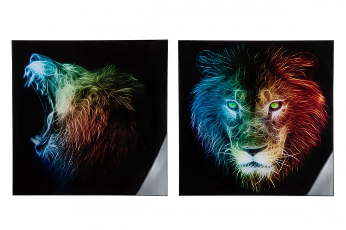 Set 2 tablouri Lion, aluminiu acril, multicolor, 80x80x2.5 cm GILDE imagine 2022