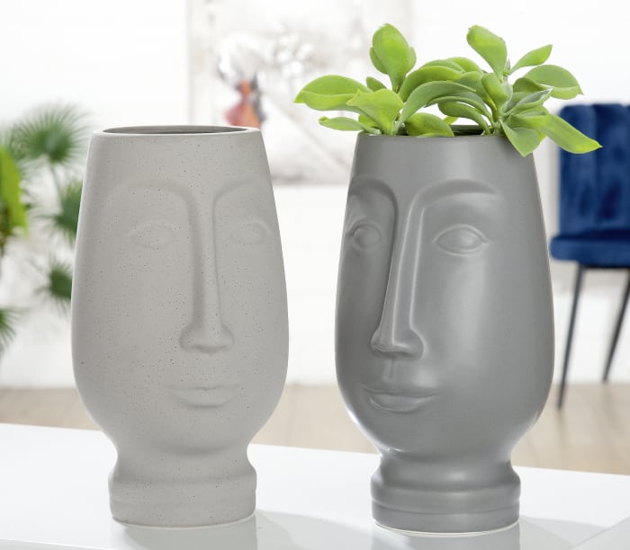 Set 2 vaze Face Striking, ceramica, gri, 14x26x14 cm