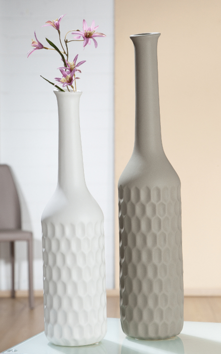 Set 2 vaze Martellare, ceramica, alb bej, 40x10 cm