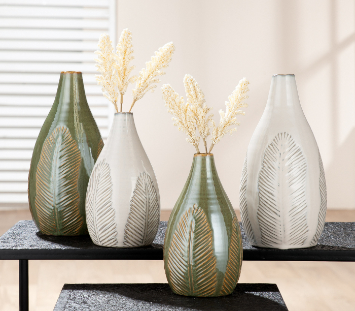 Set 2 vaze Palm leaf, ceramica, multicolor, 19x11 cm