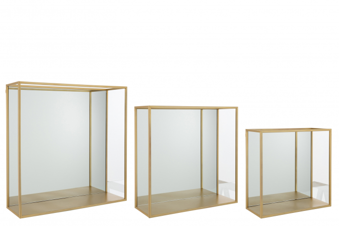 Set 3 corpuri cu oglinda, Metal, Auriu, 60x18x60 cm Jolipa