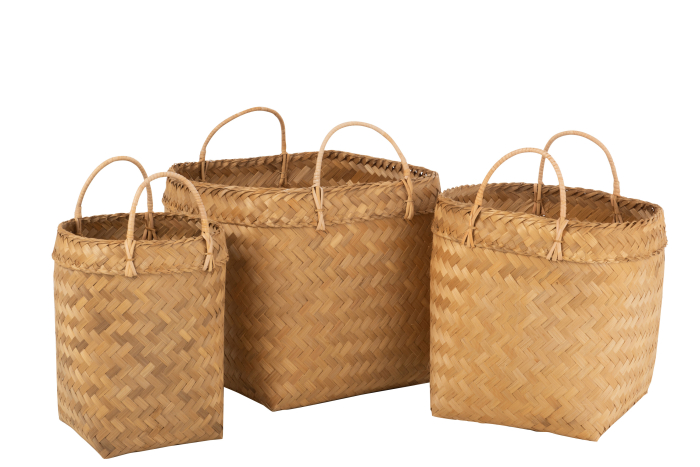Set 3 Coșuri Patrate Ratan Natur [1]