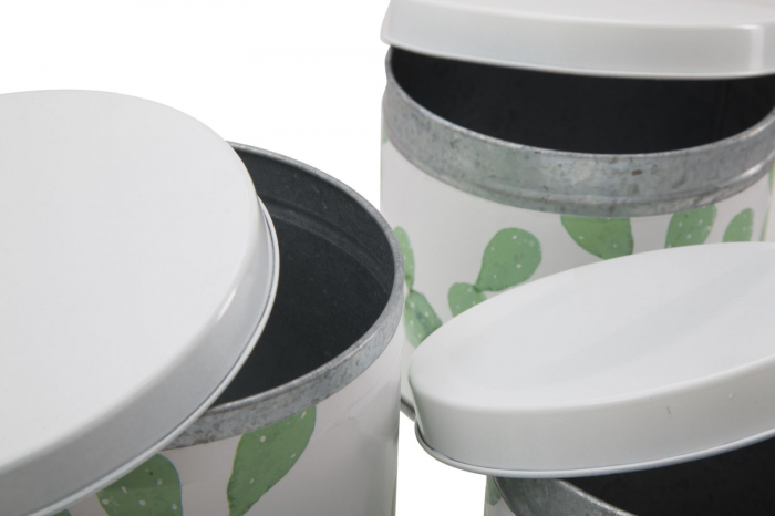 Set 3 cutii Cactus, fier, alb/verde, 15X13.5-14X11.5-12.5X10  cm [3]