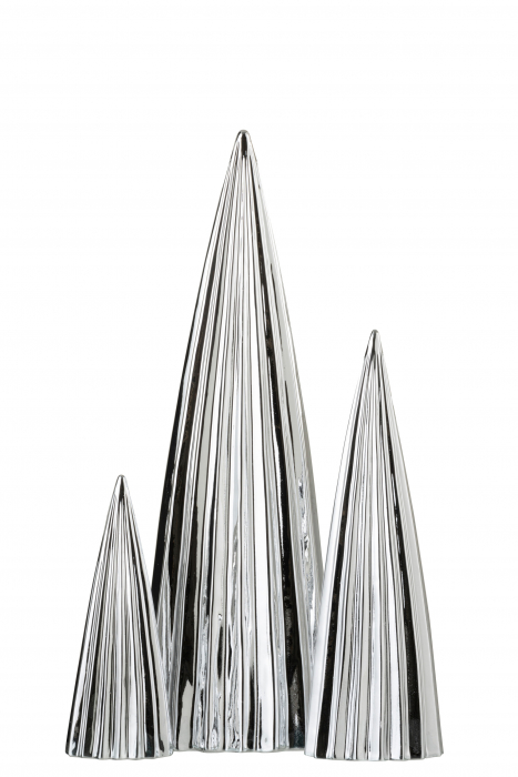 Set 3 decoratiuni bradut, Portelan, Argintiu, 12x10x40 cm