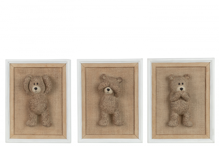 Set 3 decoratiuni de perete Teddy, Rasina, Maro, 16x4.5x20.5 cm