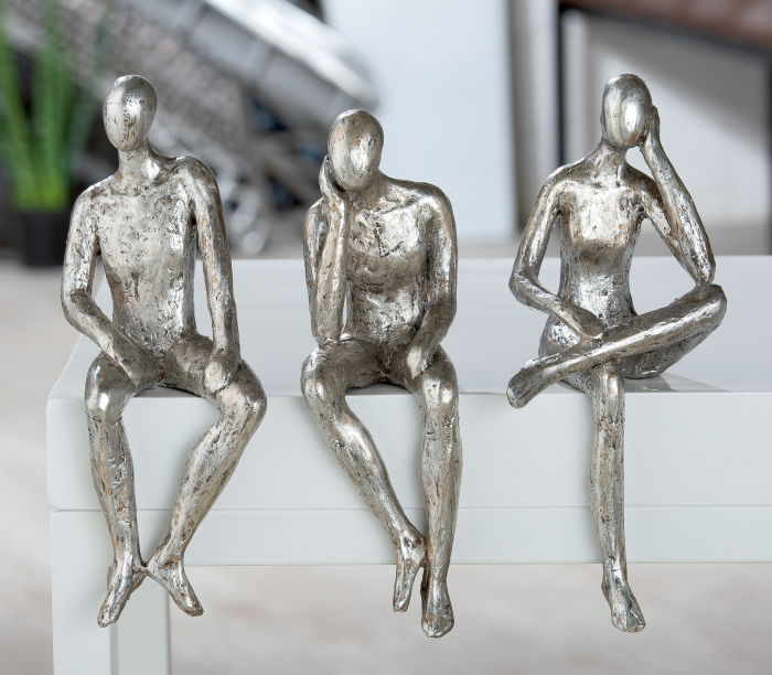 Set 3 decoratiuni Feelings, Rasina, Argintiu, 10x22x9 cm