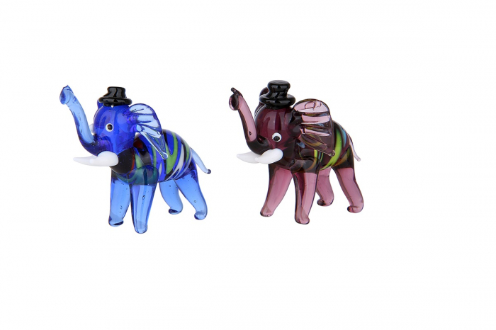 Set 2 elefanti asortati Cylinder, sticla, multicolor, 6,5x3,5x4,5 cm