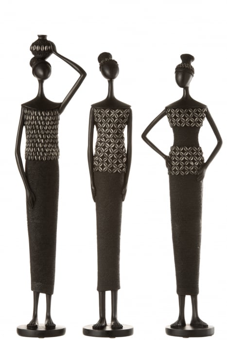 Set 3 figurine African asortate, Compozit, Negru, 10x10x59 cm