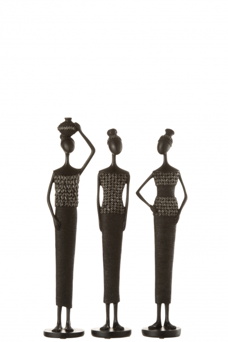 Set 3 figurine African asortate, Compozit, Negru, 10x8x43 cm